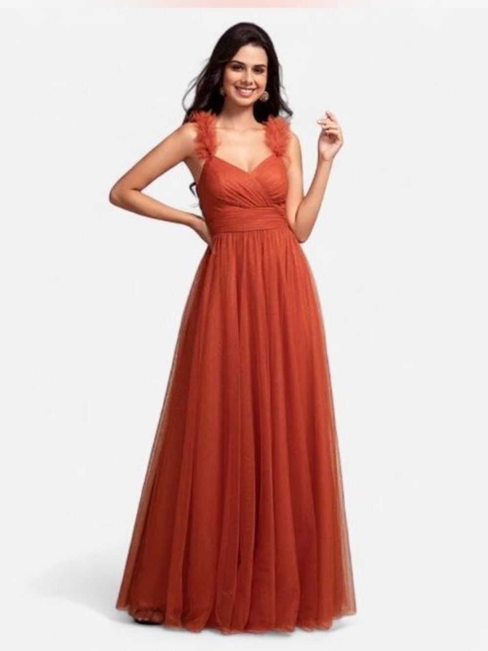 Ever Pretty Women's Burnt Orange Gold Sparkle Princess Maxi Dress XS